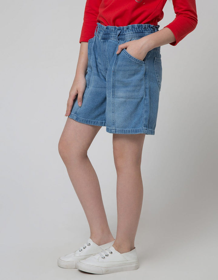 Aero Denim Short Pants Ribbon Waistband