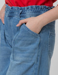 Aero Denim Short Pants Ribbon Waistband