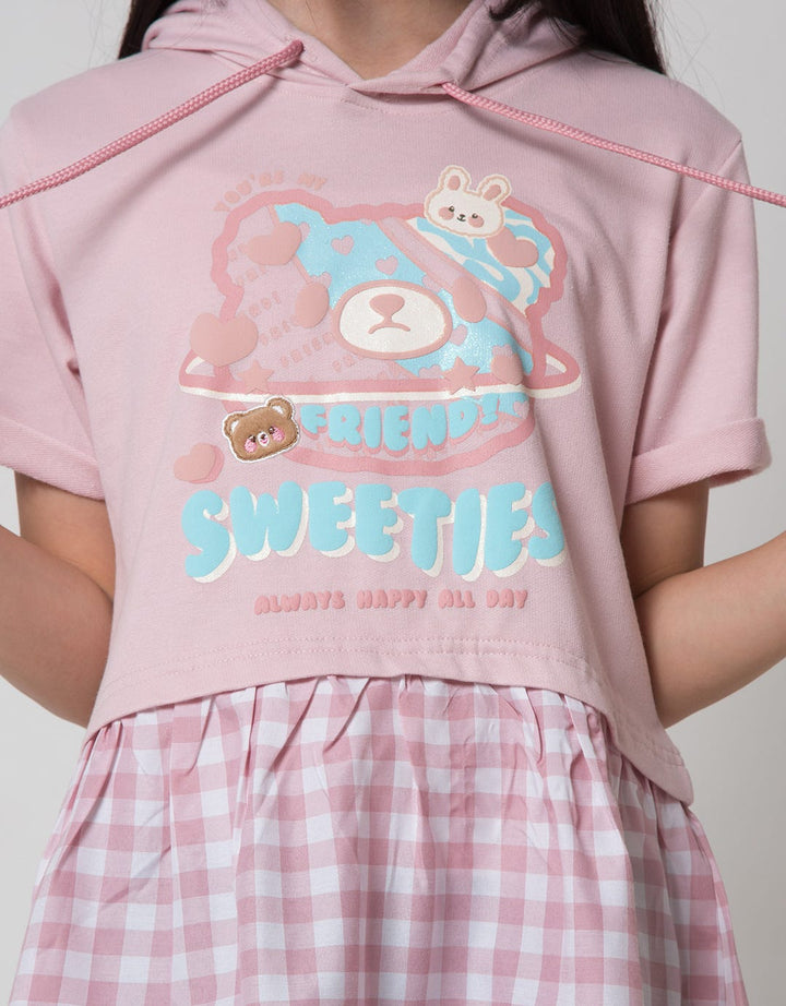 Nevada Short Sleeve Midi Dress Hoodie Puff Printed Sweeties
