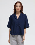 Suko Resort Shirt Rayon Linen Kerah Kemeja Lengan Pendek Wanita
