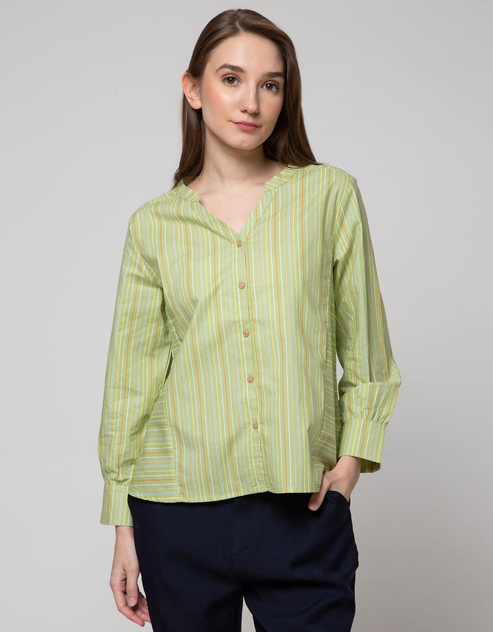 St. Yves Long Sleeve Blouse Cotton Poly Printed Stripe