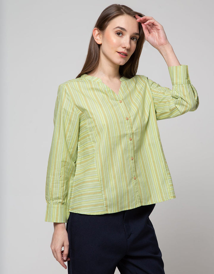 St. Yves Long Sleeve Blouse Cotton Poly Printed Stripe