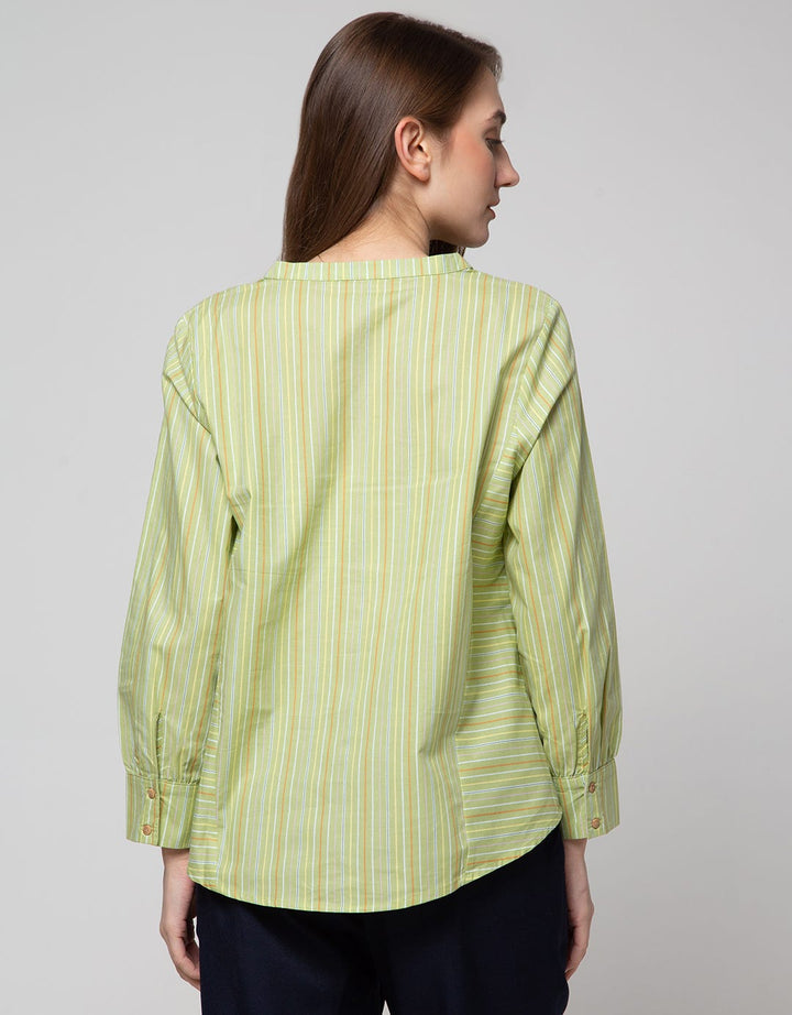 St. Yves Long Sleeve Blouse Cotton Poly Printed Stripe