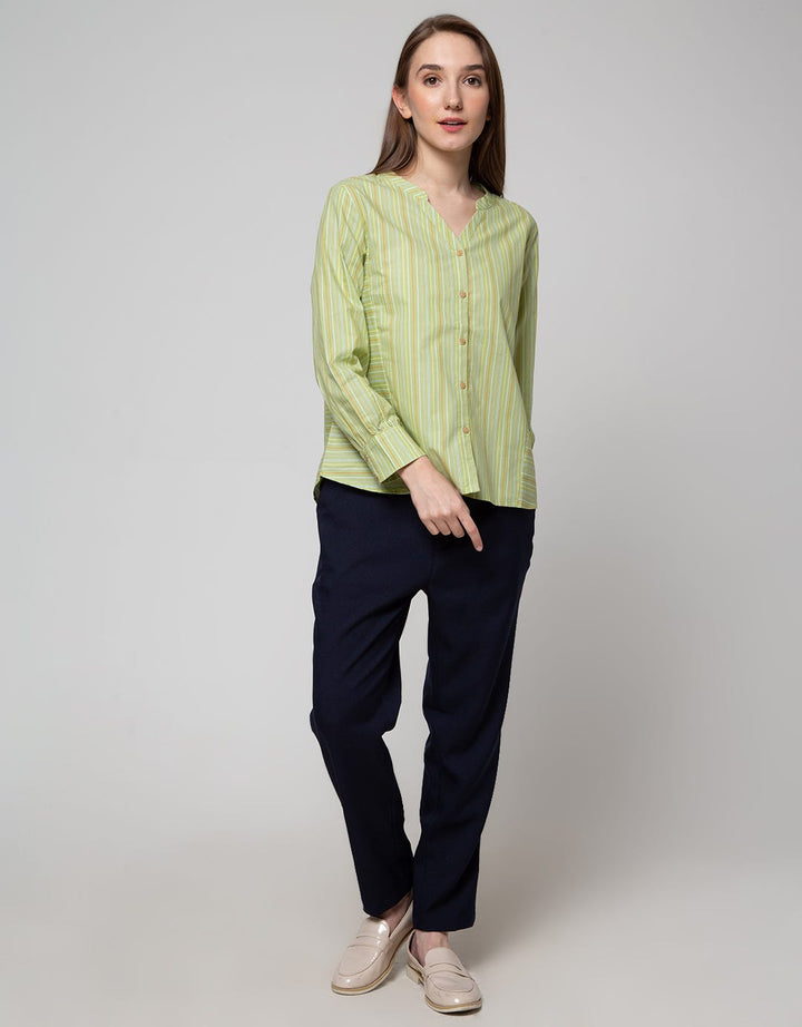 St. Yves Long Sleeve Blouse Cotton Poly Printed Stripe