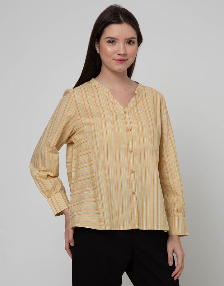 St. Yves Long Sleeve Blouse Cotton Poly Printed Stripe
