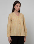 St. Yves Long Sleeve Blouse Cotton Poly Printed Stripe