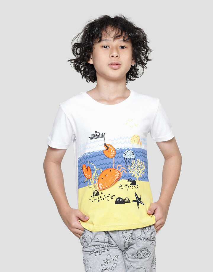 Little M Boys Short Sleeve T-Shirt Print Crab Flip Application