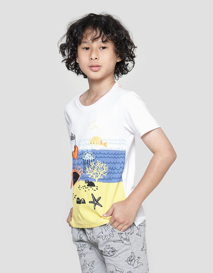 Little M Boys Short Sleeve T-Shirt Print Crab Flip Application