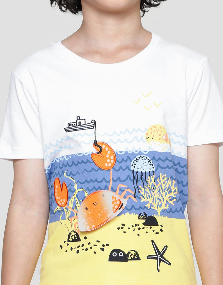 Little M Boys Short Sleeve T-Shirt Print Crab Flip Application