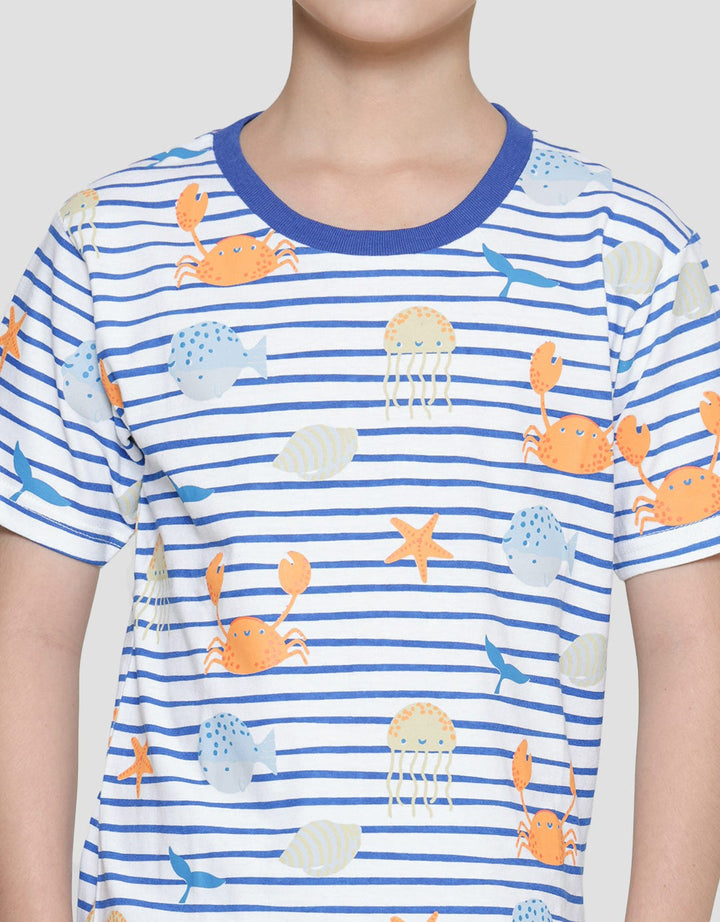 Little M Crab Stripe Kaos Anak Laki-laki