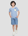 Little M Stripe Pocket Fin Applique Boys Short Sleeve T-Shirt