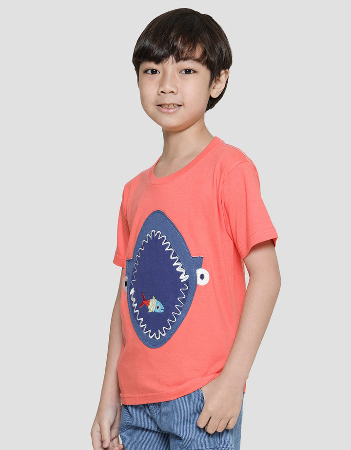 Little M Kaos Lengan Pendek Anak Laki-Laki Print Shark Aplikasi