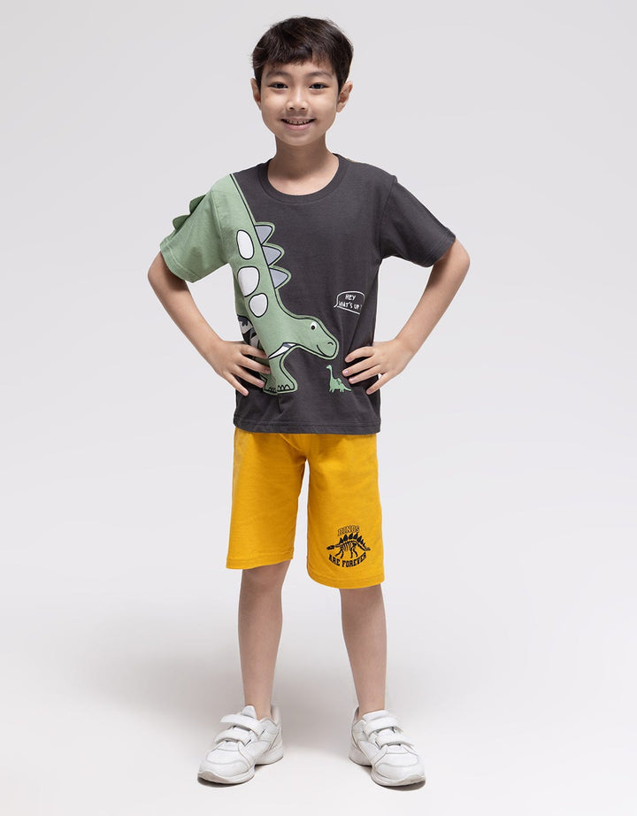 Little M Appli Dino Print Kaos Anak Laki-laki