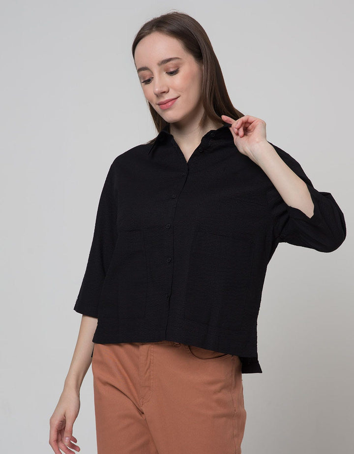 Details Short Sleeve Blouse With 2 Front Pocket
