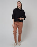 Details Short Sleeve Blouse With 2 Front Pocket
