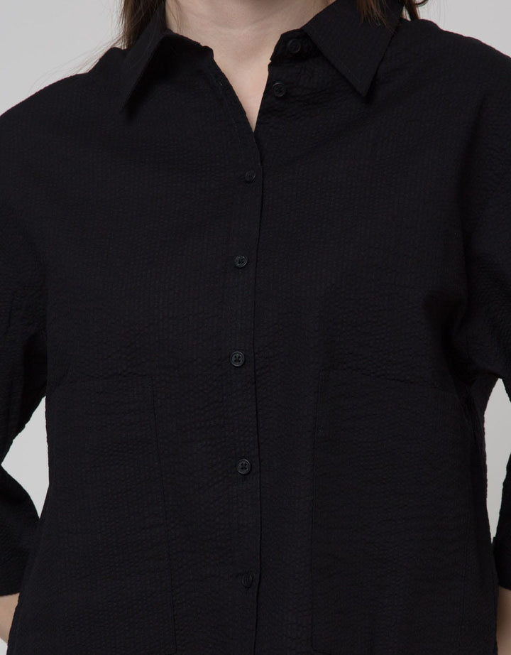 Details Short Sleeve Blouse With 2 Front Pocket