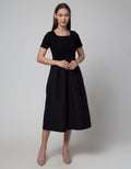 Details Short Sleeve Midi Dress With Rib And Woven Fabric