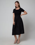 Details Short Sleeve Midi Dress With Rib And Woven Fabric