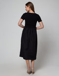 Details Short Sleeve Midi Dress With Rib And Woven Fabric