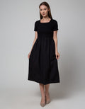 Details Short Sleeve Midi Dress With Rib And Woven Fabric