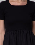 Details Short Sleeve Midi Dress With Rib And Woven Fabric