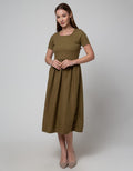 Details Short Sleeve Midi Dress With Rib And Woven Fabric