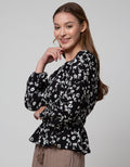 Connexion Long Sleeve Blouse Poly Crinkle Floral
