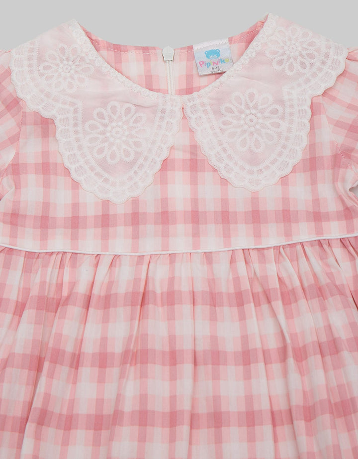 Pipiniko Short Sleeve Midi Dress Pastel Lace Collar