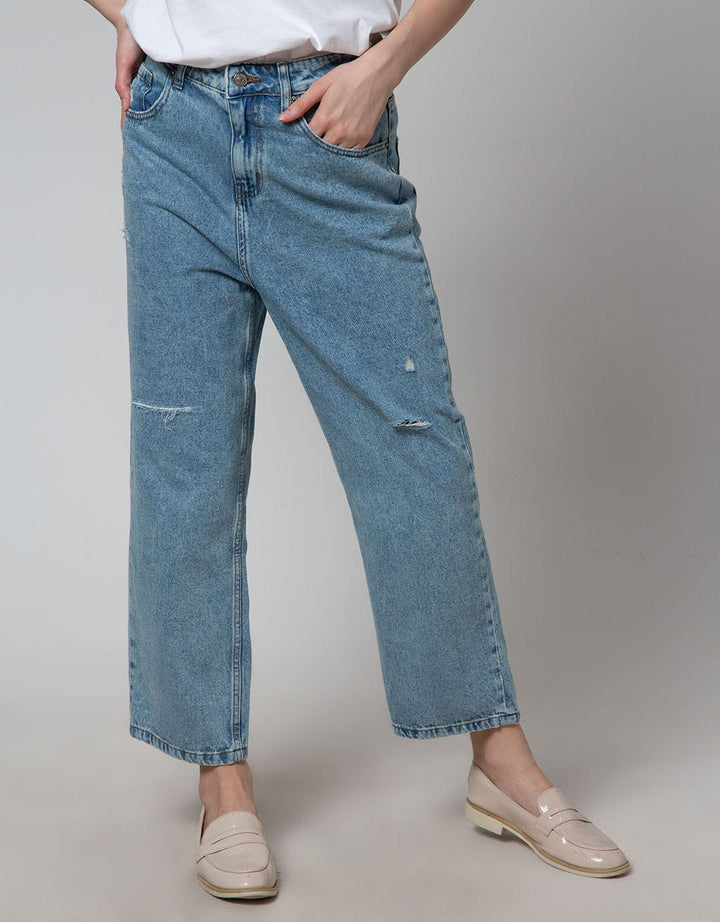 Details Denim Long Pants With Destroyed