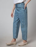 Details Denim Long Pants With Destroyed