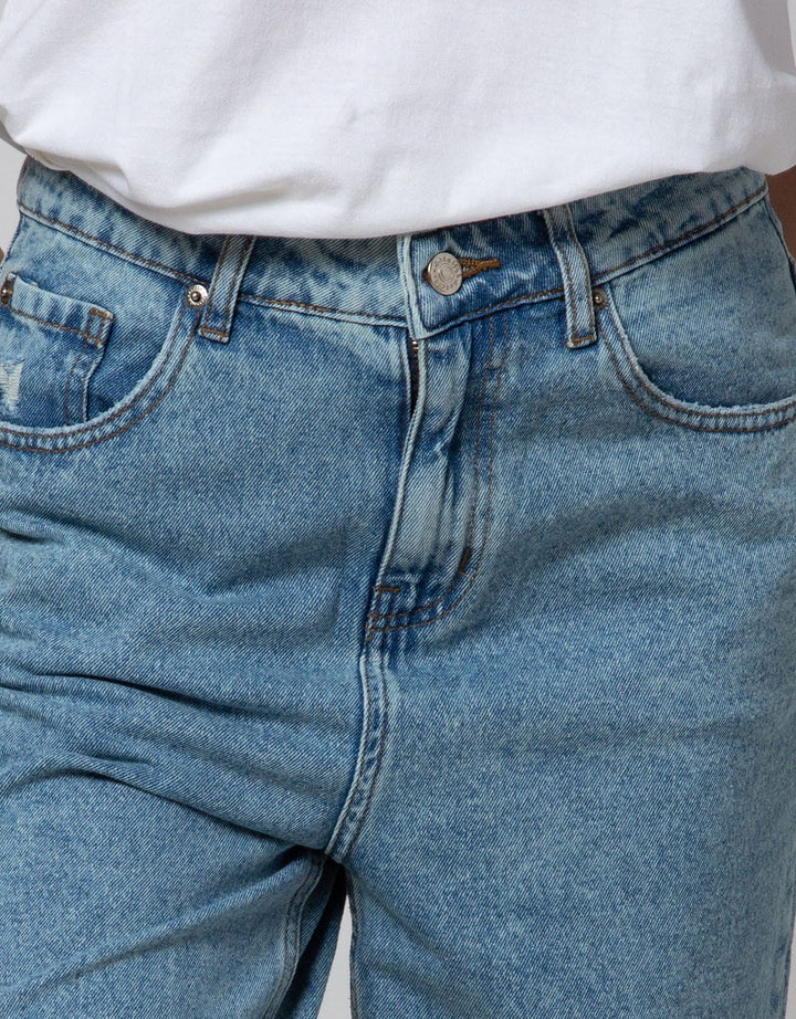Details Denim Long Pants With Destroyed
