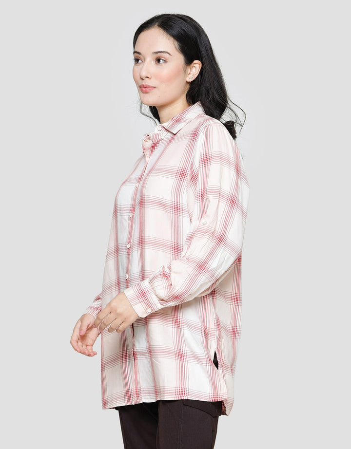 Nevada Women's Long Check Rayon Twill Woven Top Shirt