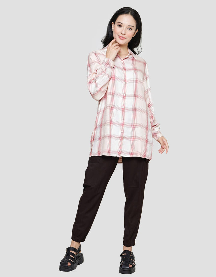 Nevada Women's Long Check Rayon Twill Woven Top Shirt