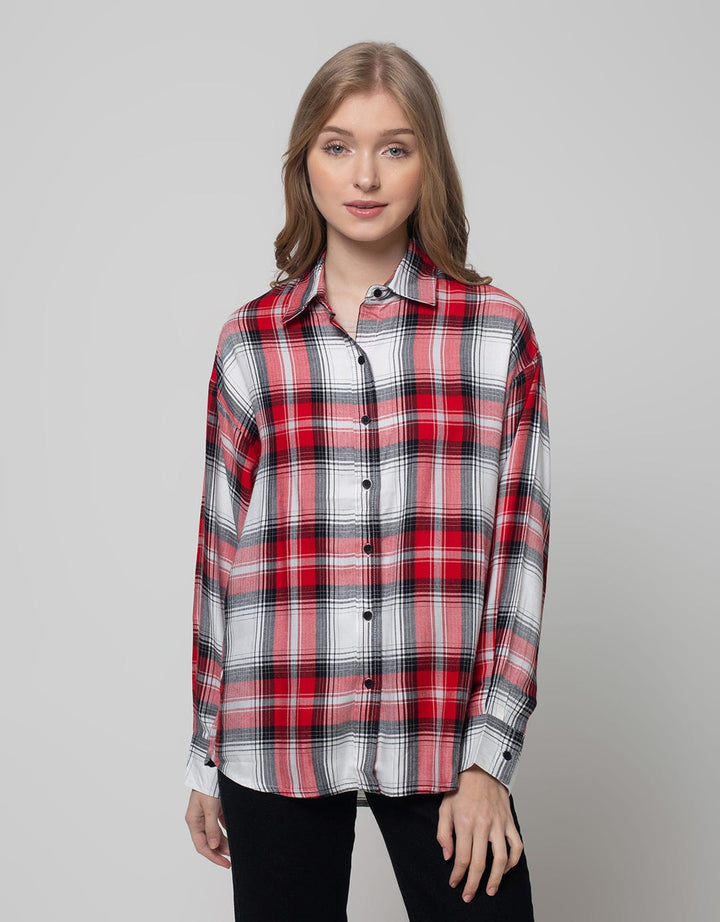 Nevada Long Sleeve Shirt Woven Top Check Rayon
