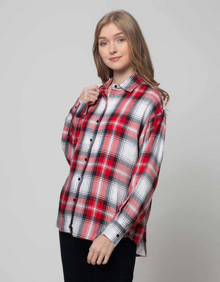 Nevada Long Sleeve Shirt Woven Top Check Rayon