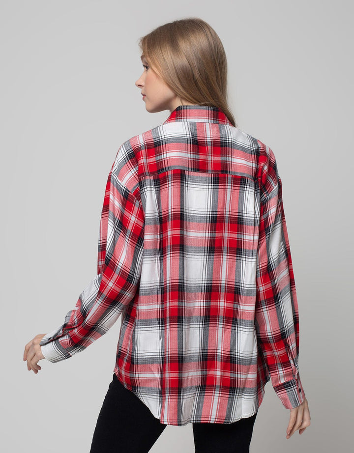 Nevada Long Sleeve Shirt Woven Top Check Rayon