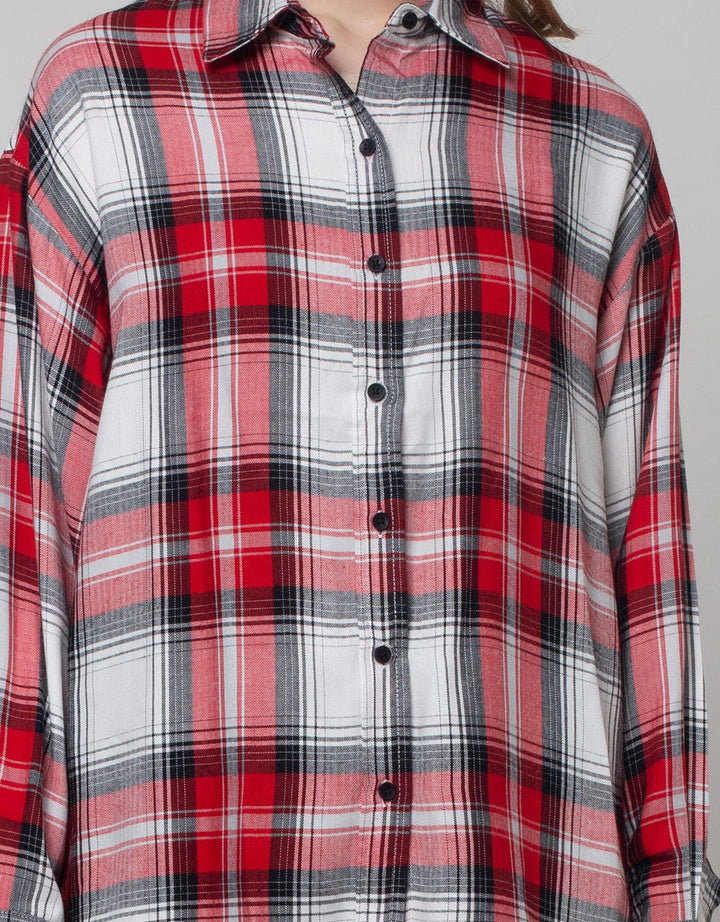 Nevada Long Sleeve Shirt Woven Top Check Rayon