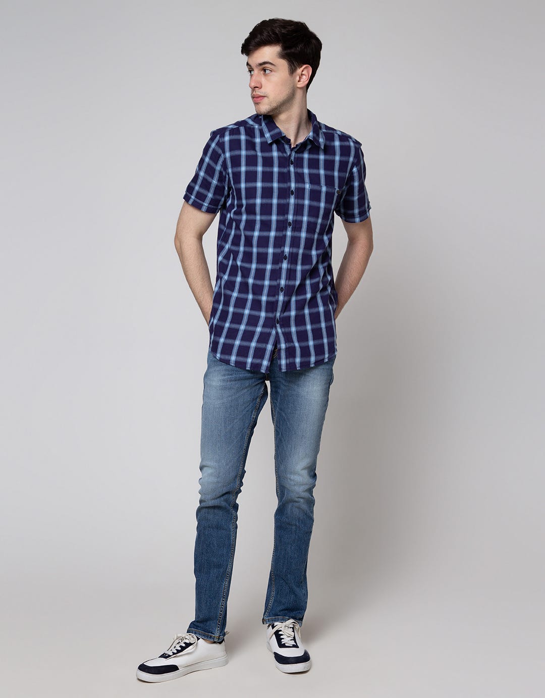 Lois Check Short Sleeve Kemeja Pria