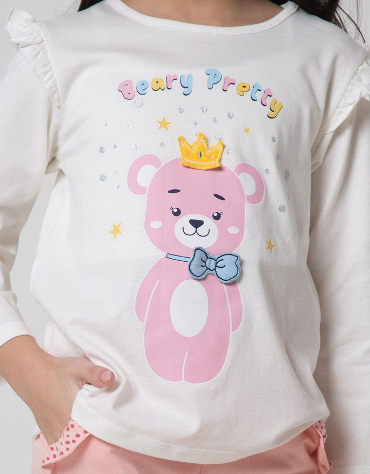 Little M Bear Print Kaos Anak Perempuan