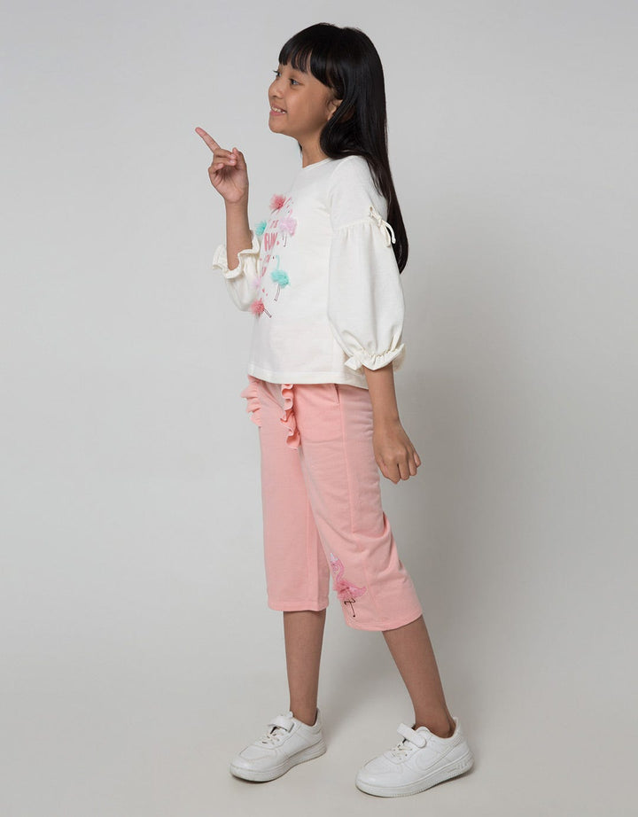 Little M Long Sleeve T-Shirt Flamingo Pompom Balloon Sleeves