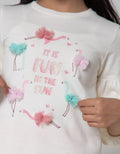 Little M Long Sleeve T-Shirt Flamingo Pompom Balloon Sleeves