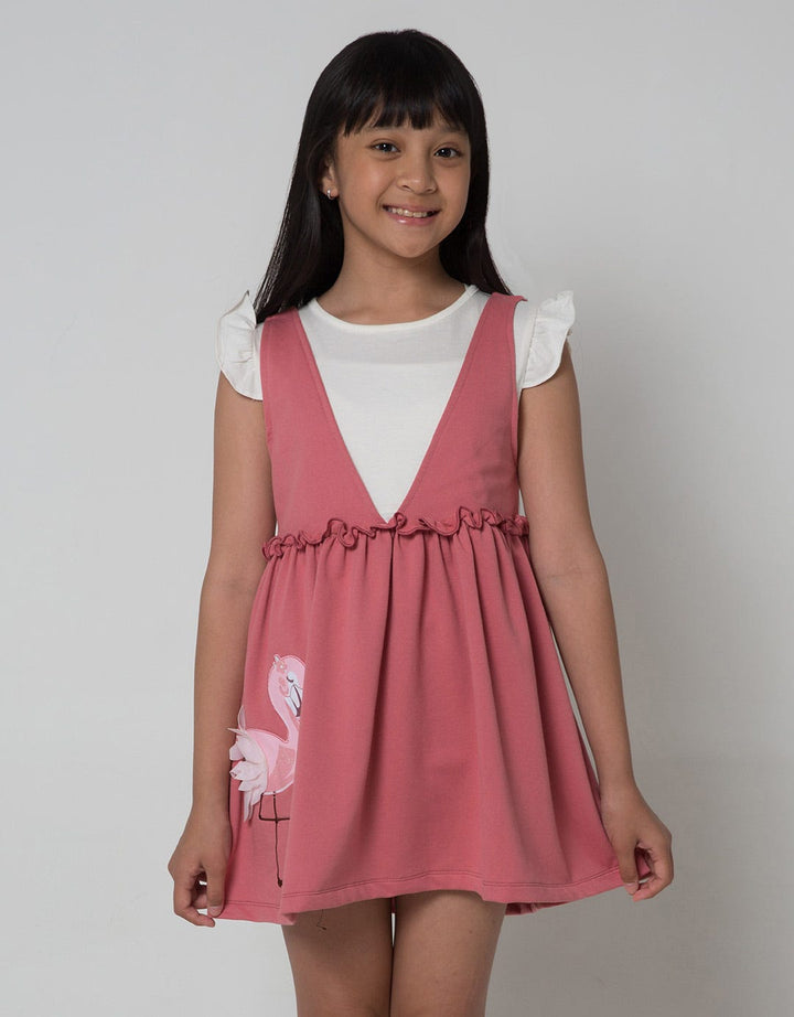 Little M Short Sleeve Midi Dress Overall V Flamingo