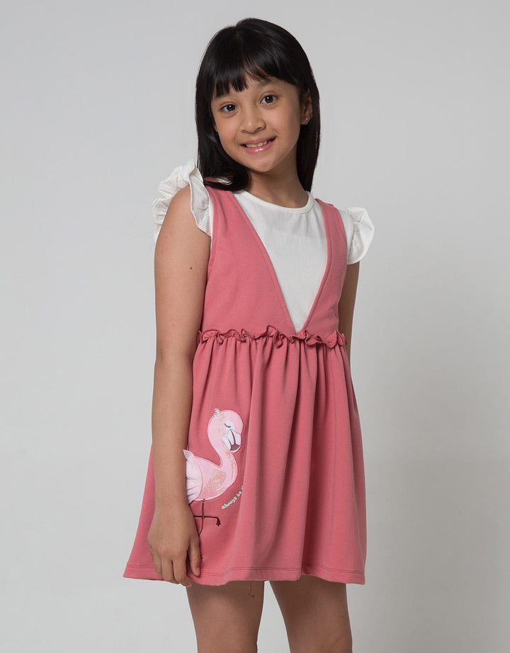 Little M Short Sleeve Midi Dress Overall V Flamingo