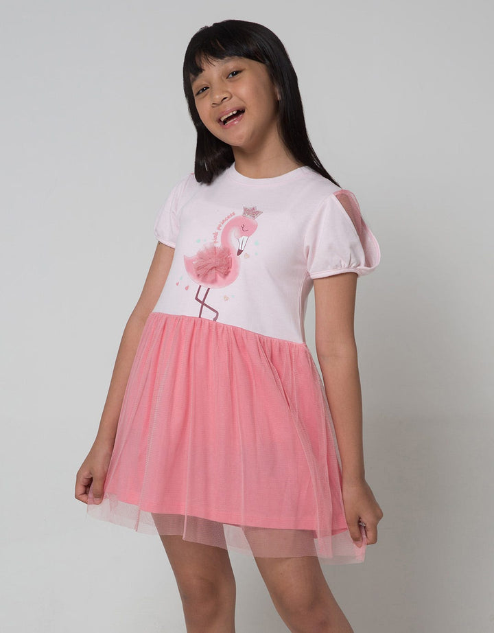 Little M Short Sleeve Midi Dress Tutu Tile Sleeves Flamingo