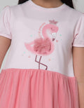 Little M Short Sleeve Midi Dress Tutu Tile Sleeves Flamingo