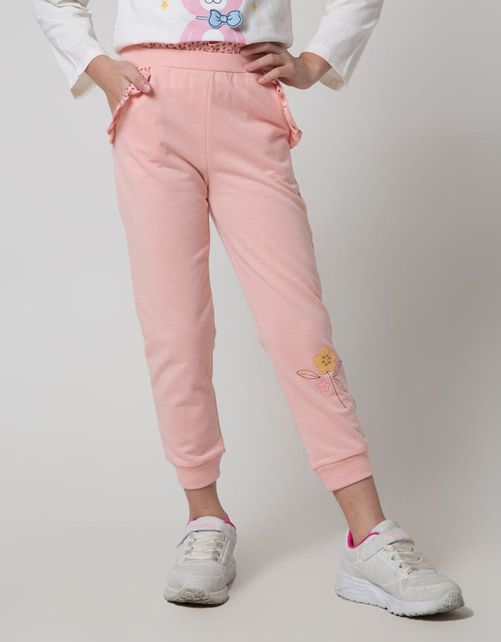 Little M Jogger Kantong Ruffle Aplikasi Bunga