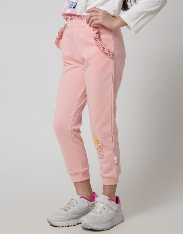 Little M Jogger Kantong Ruffle Aplikasi Bunga
