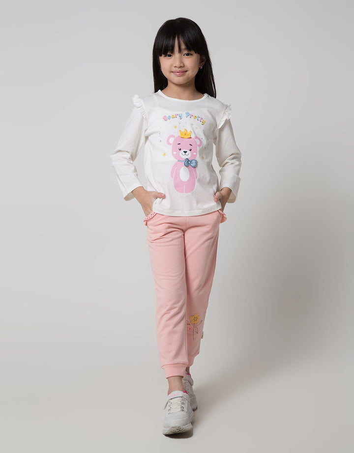 Little M Jogger Kantong Ruffle Aplikasi Bunga