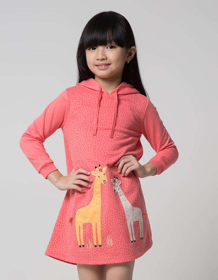 Little M Long Sleeve Midi Dress Hoodie Full Print Jerapah