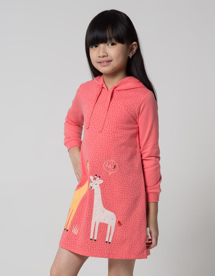 Little M Long Sleeve Midi Dress Hoodie Full Print Jerapah